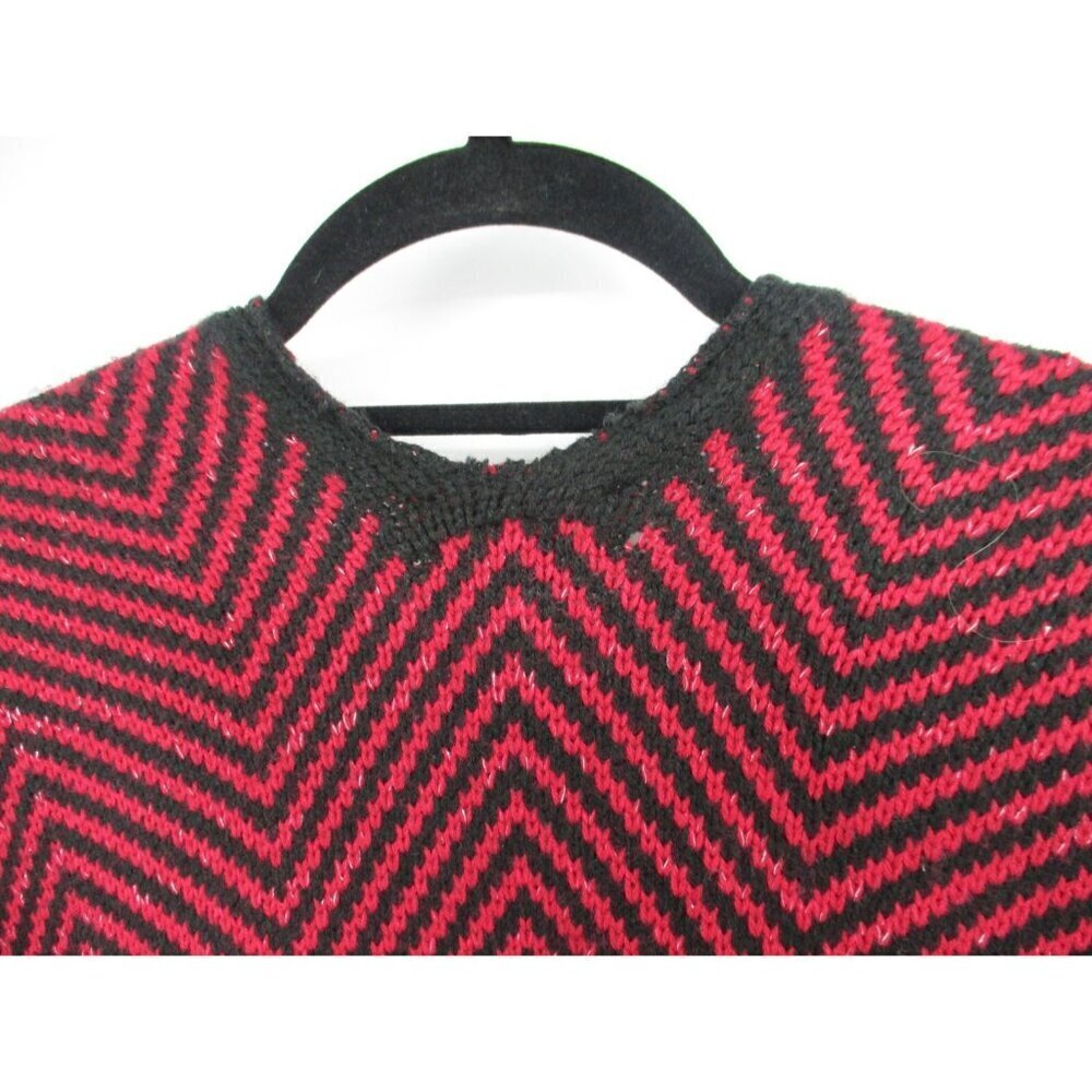 Ann Taylor Loft Poncho Sweater Womens OS Red Black Knit Short Sleeves Casual - Picture 10 of 16